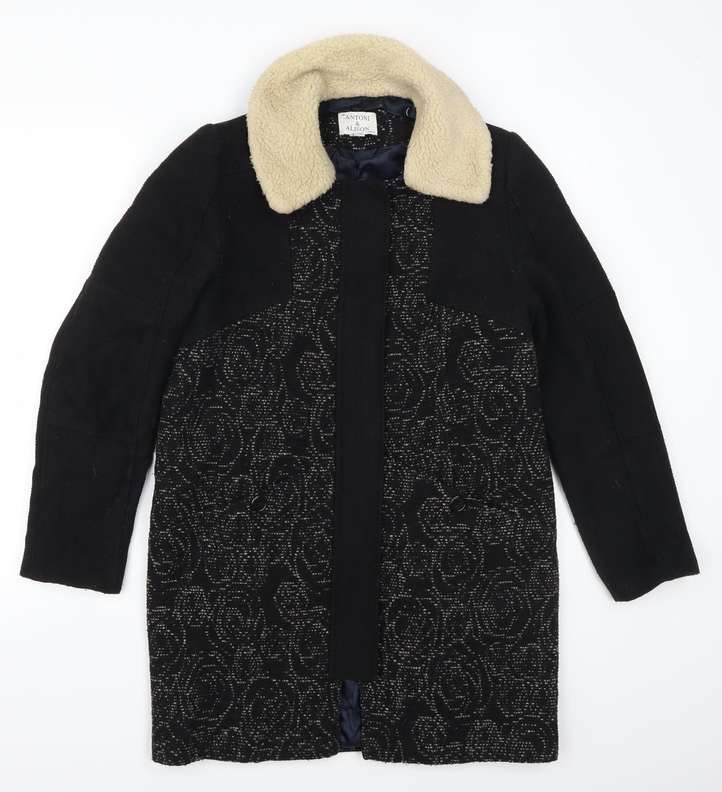 Anton & Alison Womens Black Geometric  Overcoat Coat Size 12