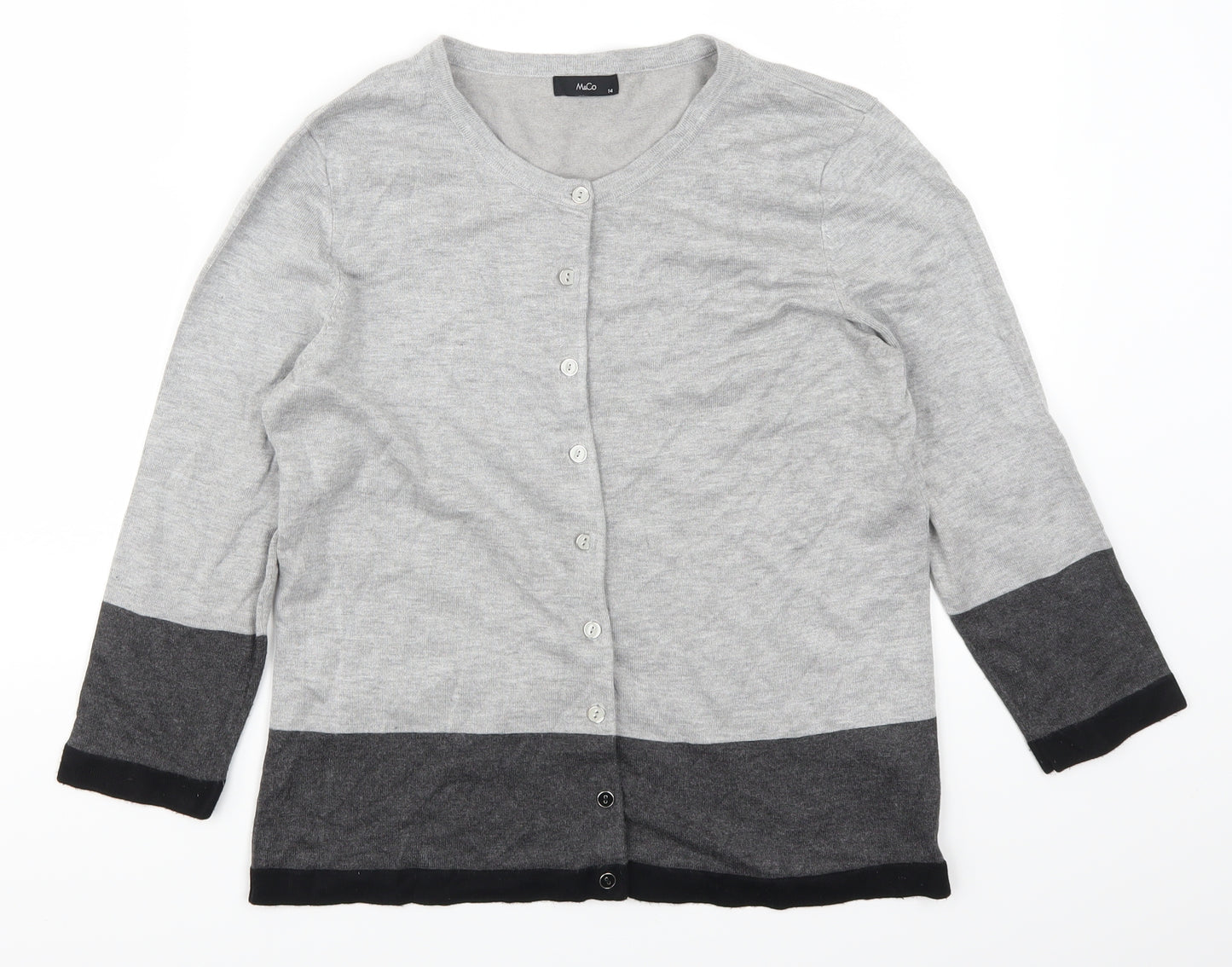 M&Co Womens Grey Striped  Cardigan Jumper Size 14