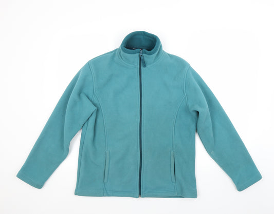 Front view of Sarah Hamilton women’s green fleece jacket coat, size L