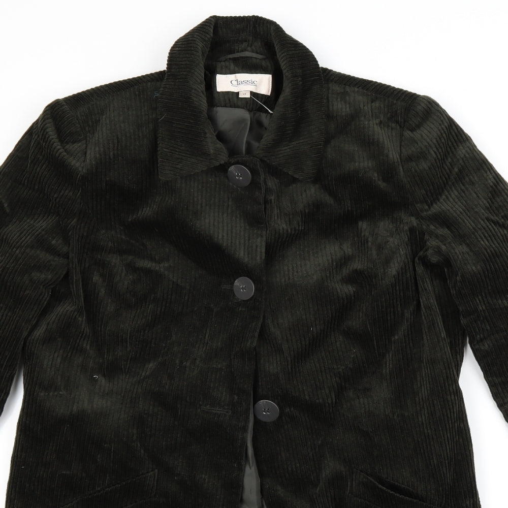 Classic Womens Green  Corduroy Overcoat Coat Size 12