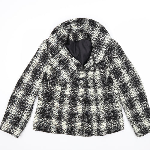 EWM Womens Black Check  Pea Coat Coat Size 16