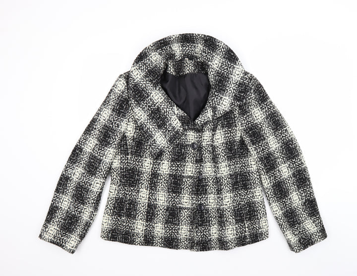 EWM Womens Black Check Pea Coat Coat Size 16
