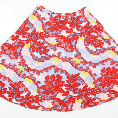 Topshop Womens Red Floral  Flare Skirt Size 10