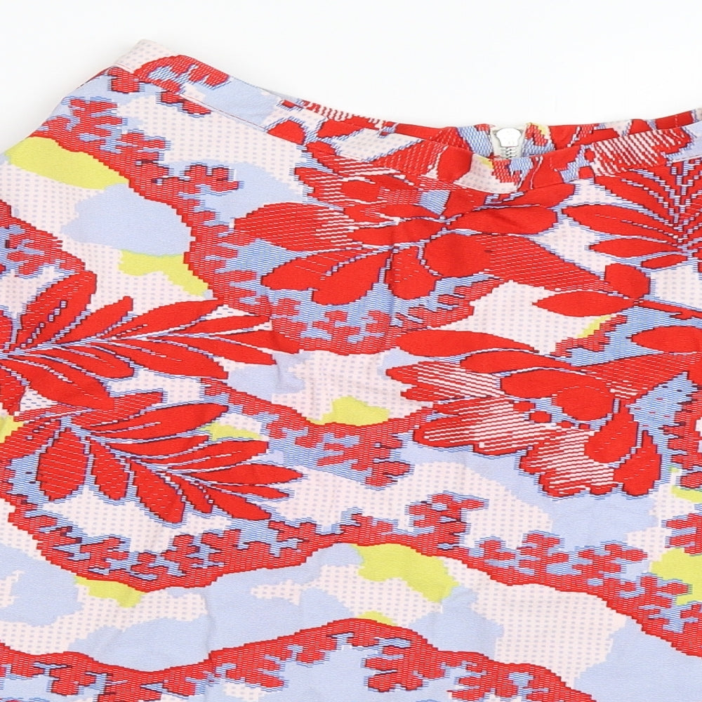 Topshop Womens Red Floral  Flare Skirt Size 10