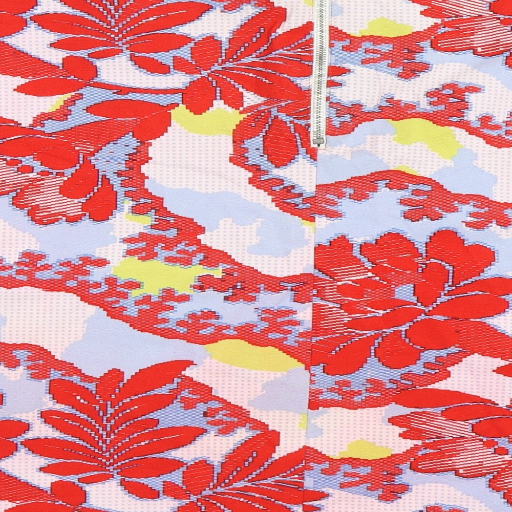 Topshop Womens Red Floral  Flare Skirt Size 10