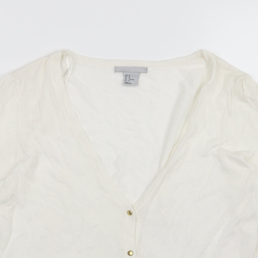 H&M Womens White  Knit Cardigan Jumper Size M