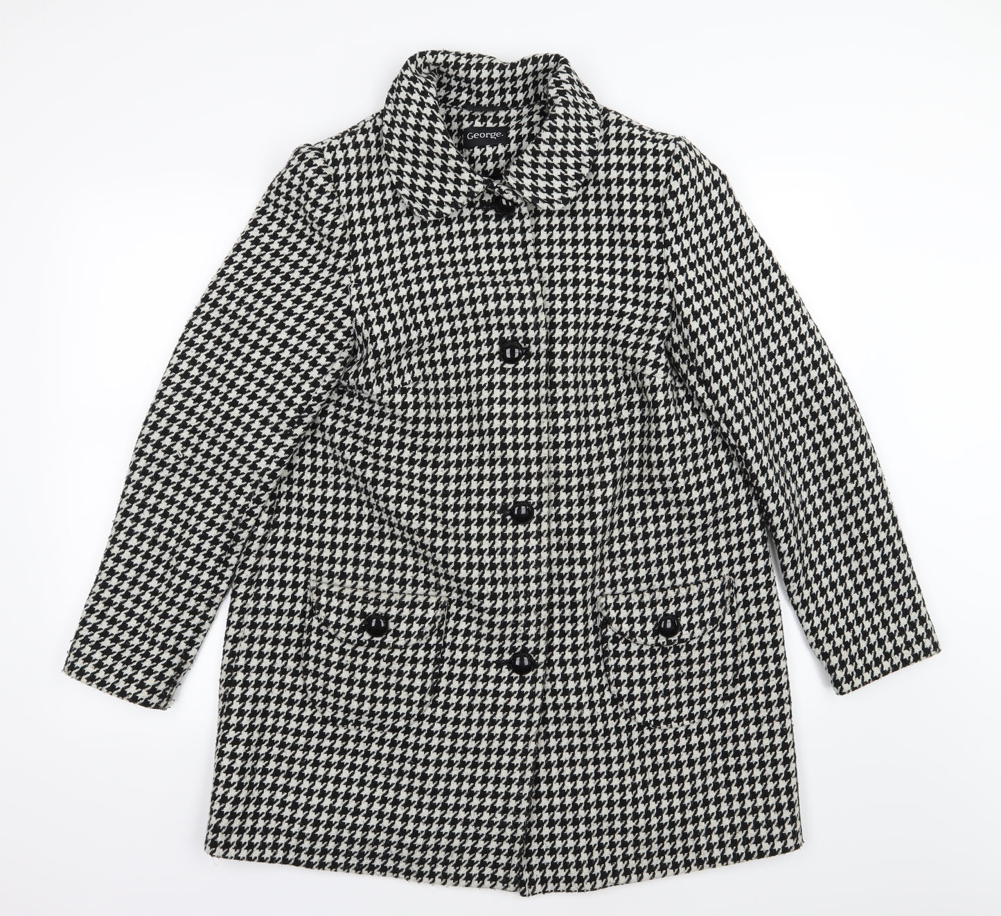 George Womens Black Houndstooth  Overcoat Coat Size 12