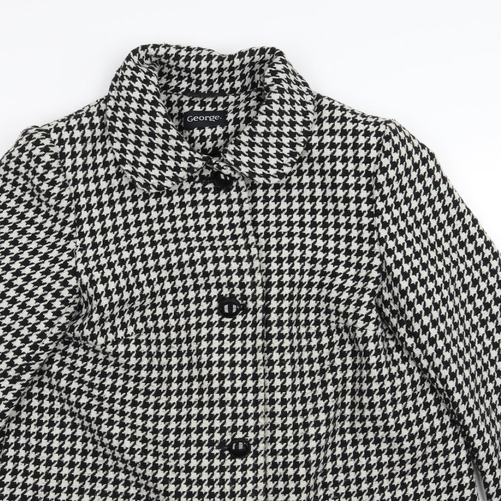George Womens Black Houndstooth  Overcoat Coat Size 12