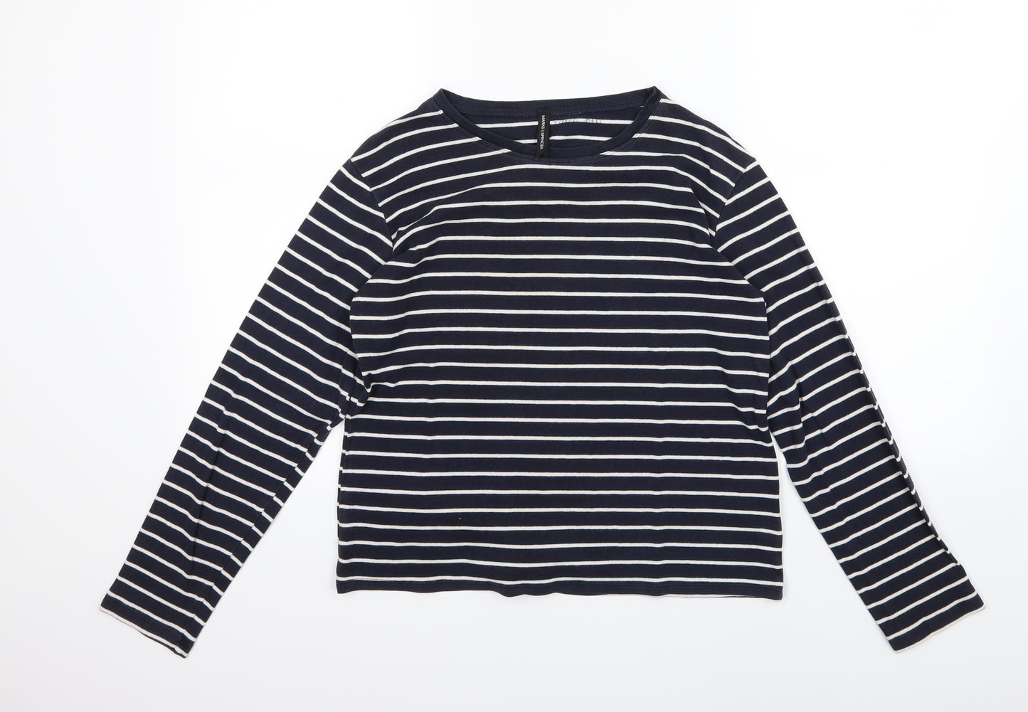 Marks and Spencer Womens Blue Striped Jersey Basic T-Shirt Size 16