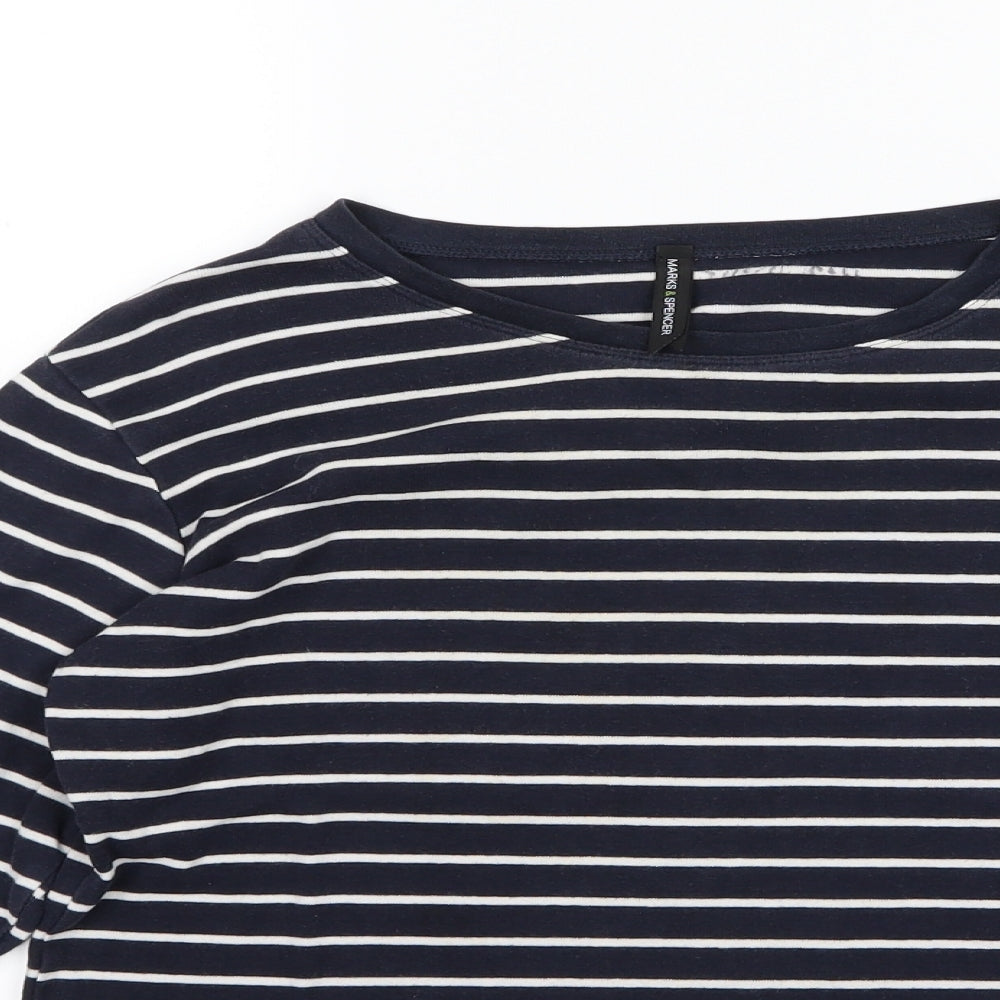 Marks and Spencer Womens Blue Striped Jersey Basic T-Shirt Size 16