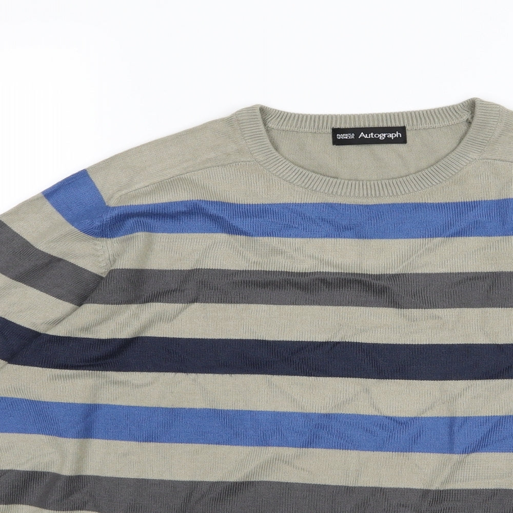 Marks and Spencer Mens Brown Striped Knit Pullover Jumper Size M