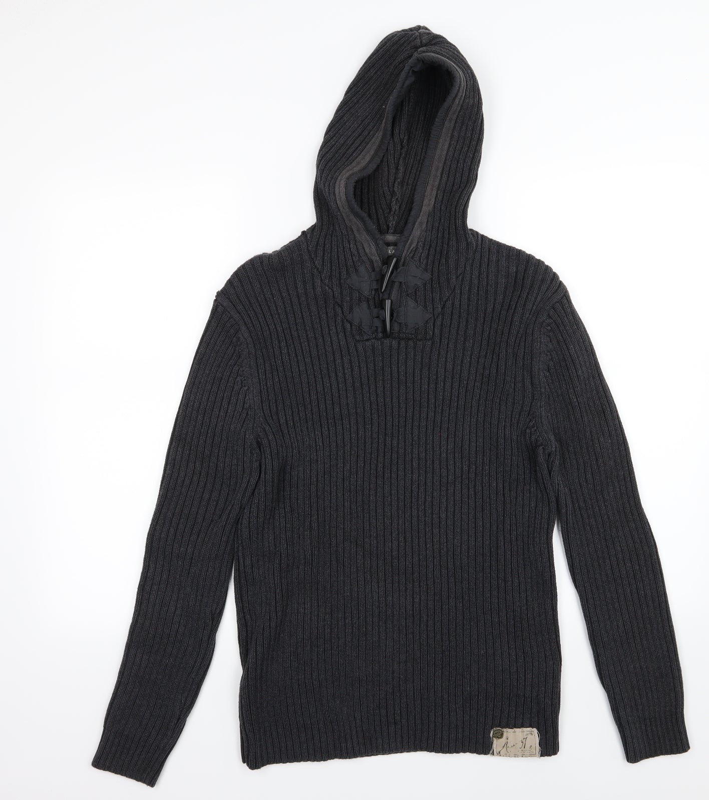 River Island Mens Grey  Knit Pullover Hoodie Size M