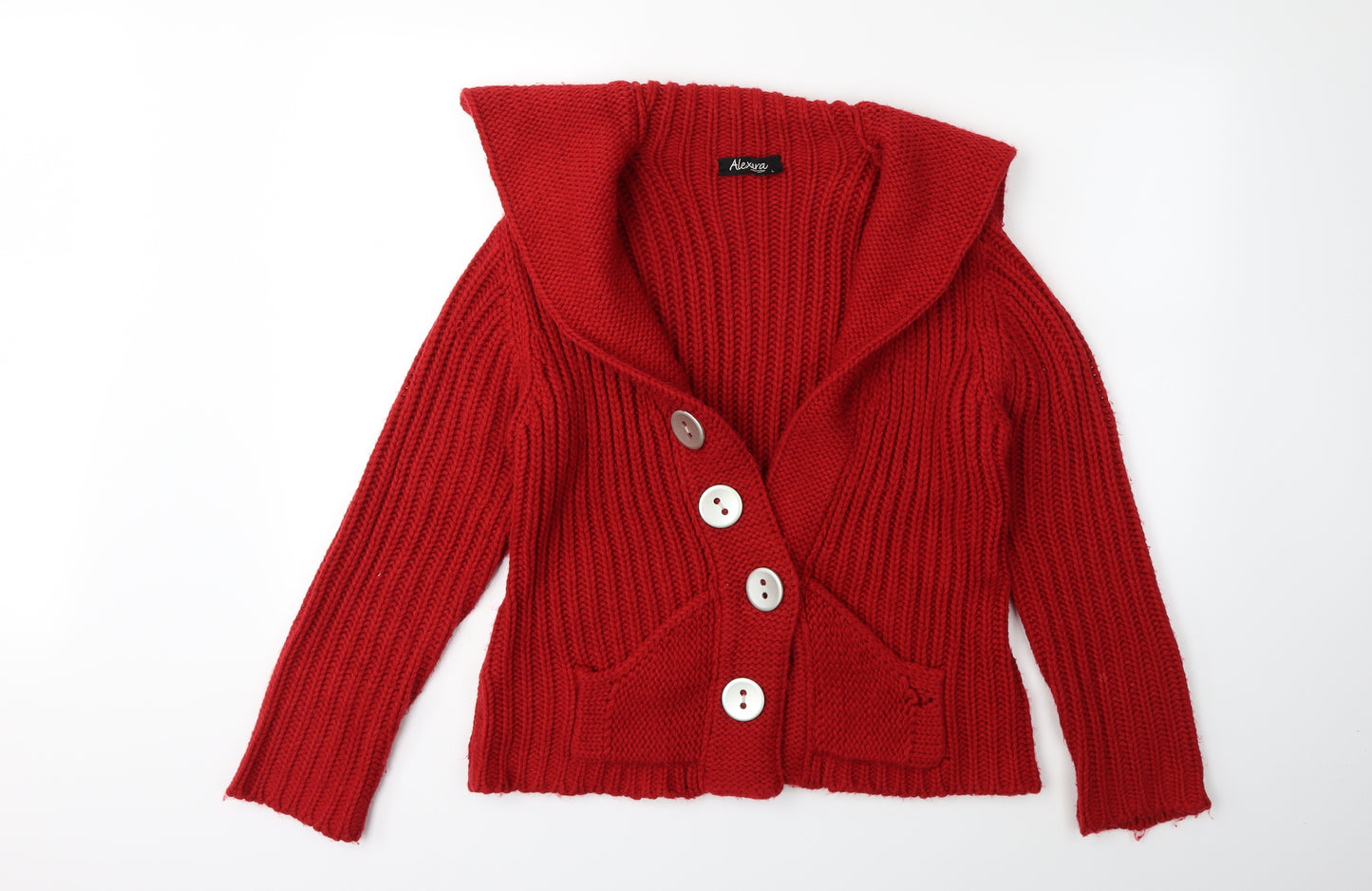 Alexara Womens Red  Knit Cardigan Jumper Size L