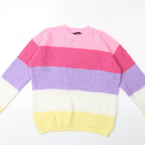 George Girls Pink Striped Knit Pullover Jumper Size 14 Years
