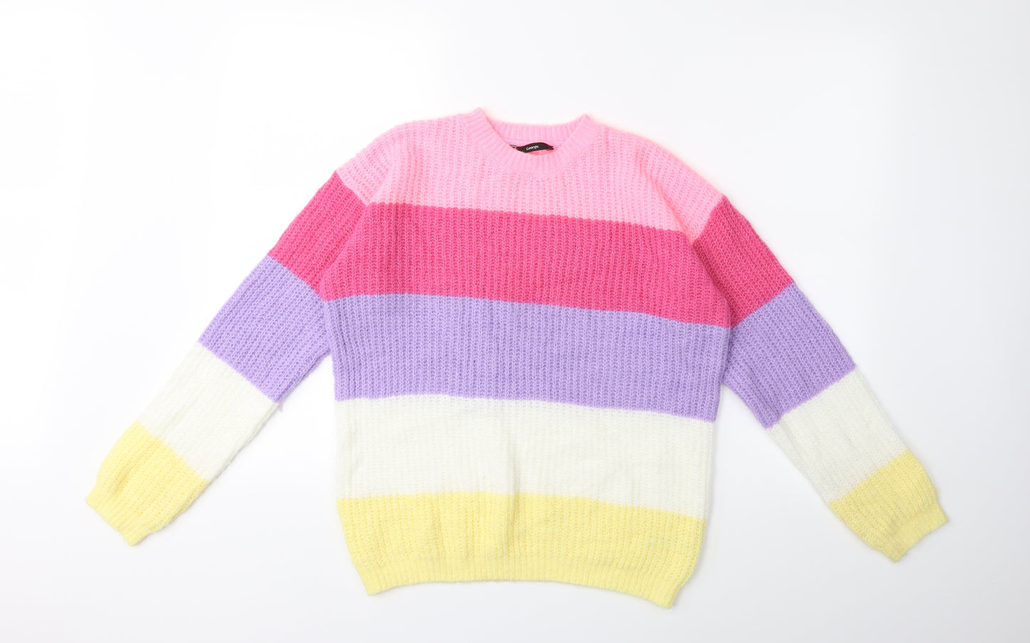 George Girls Pink Striped Knit Pullover Jumper Size 14 Years