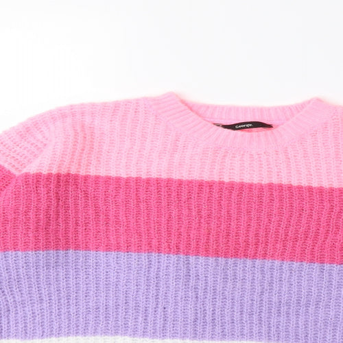 George Girls Pink Striped Knit Pullover Jumper Size 14 Years