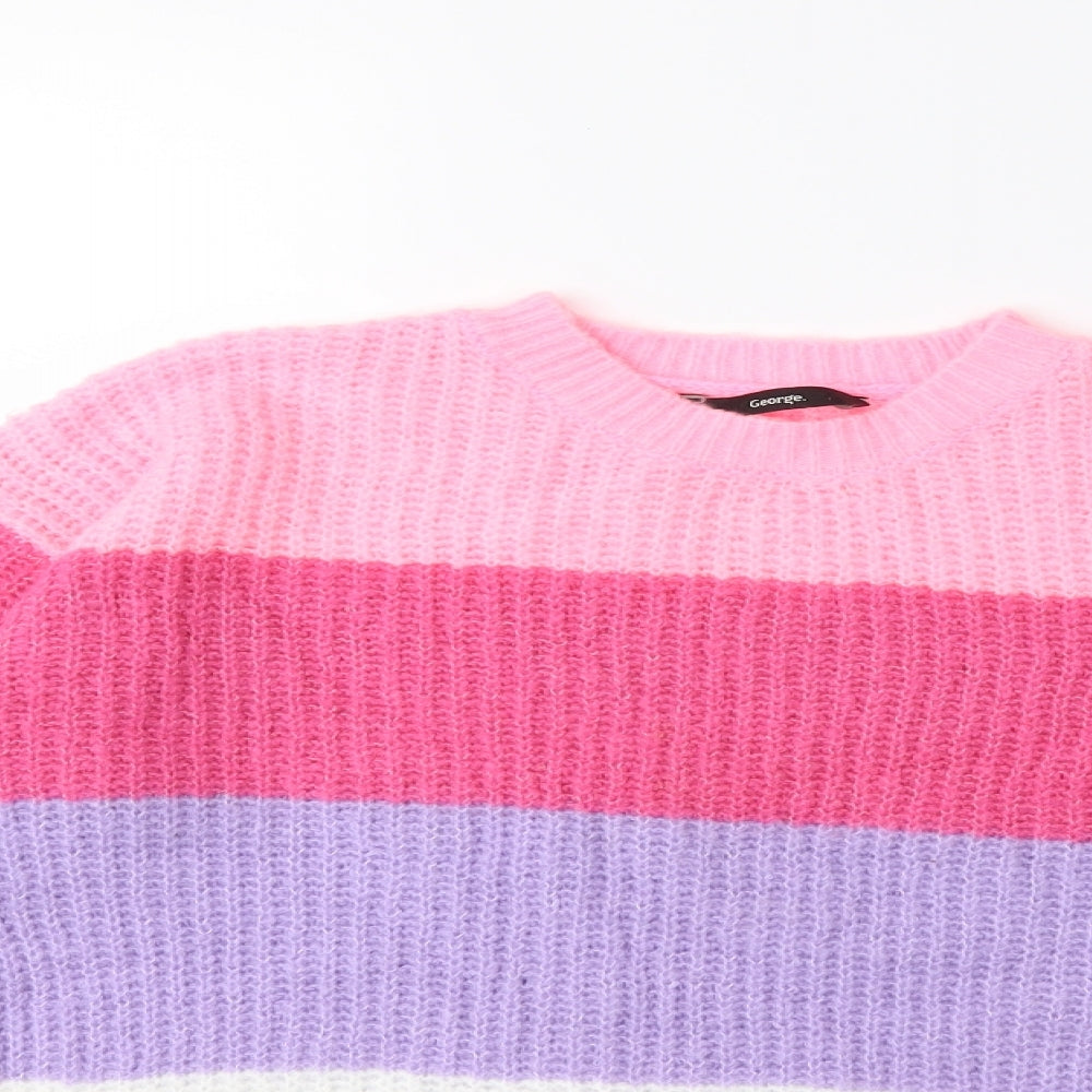 George Girls Pink Striped Knit Pullover Jumper Size 14 Years