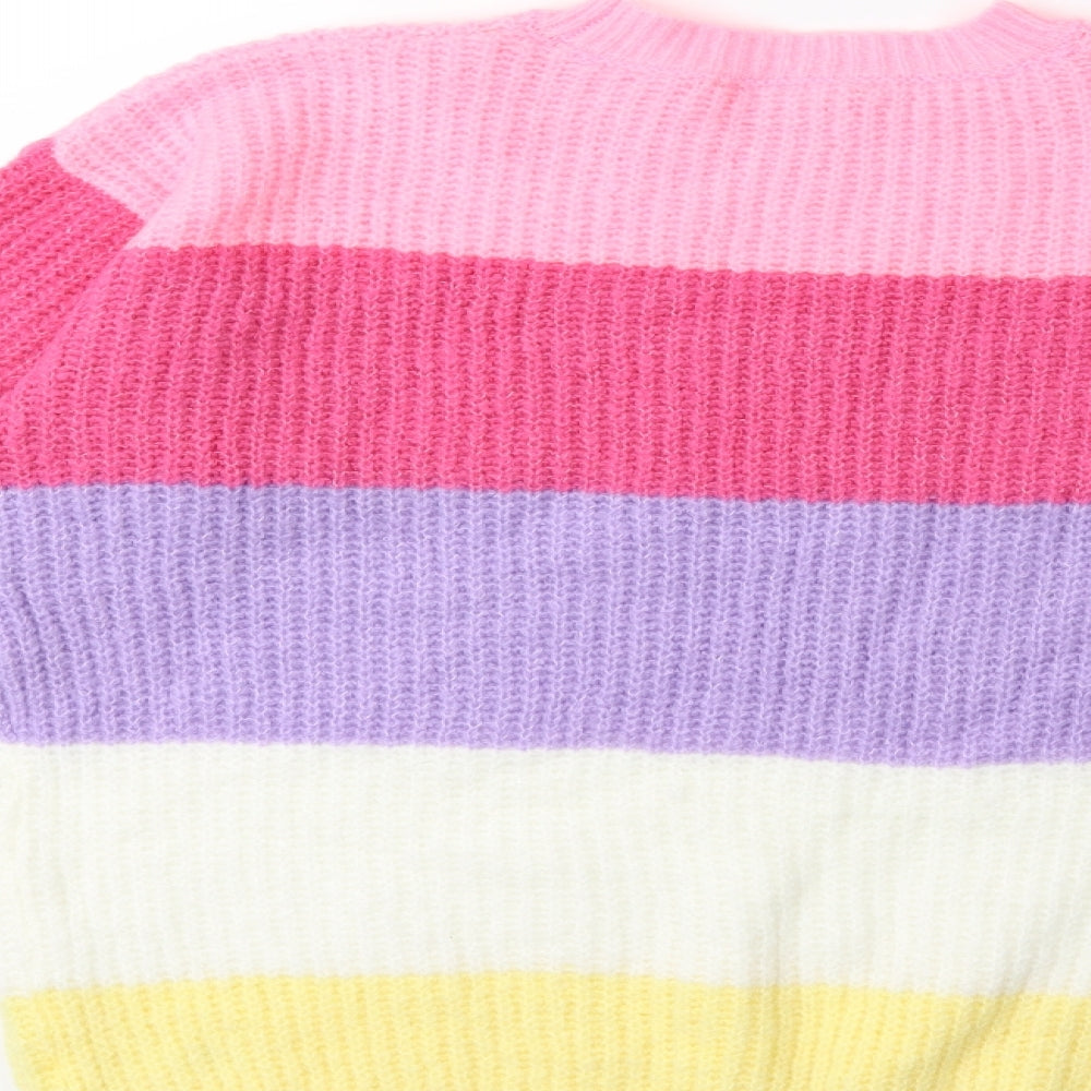 George Girls Pink Striped Knit Pullover Jumper Size 14 Years