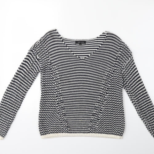New Look Womens Blue Striped Knit Pullover Jumper Size 8