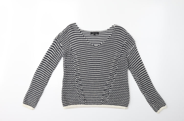 New Look Womens Blue Striped Knit Pullover Jumper Size 8