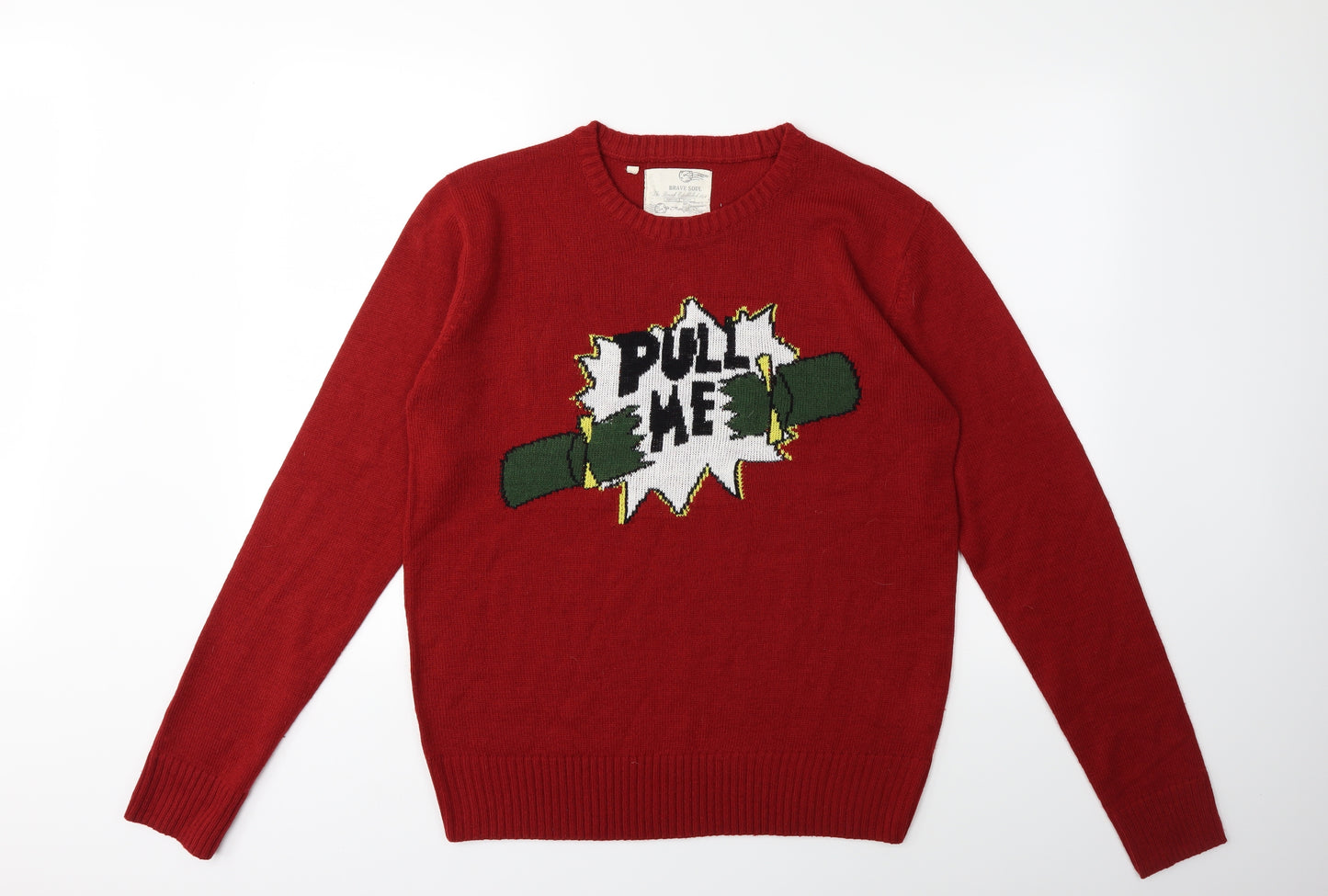 Brave Soul Mens Red  Knit Pullover Jumper Size L  - christmas