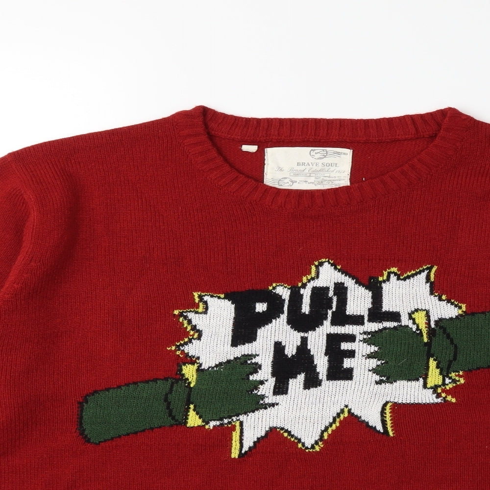 Brave Soul Mens Red  Knit Pullover Jumper Size L  - christmas