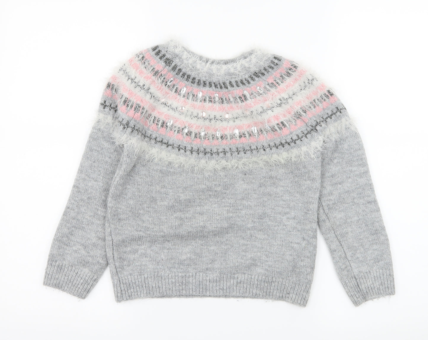 F&F Girls Grey Striped Knit Pullover Jumper Size 10-11 Years