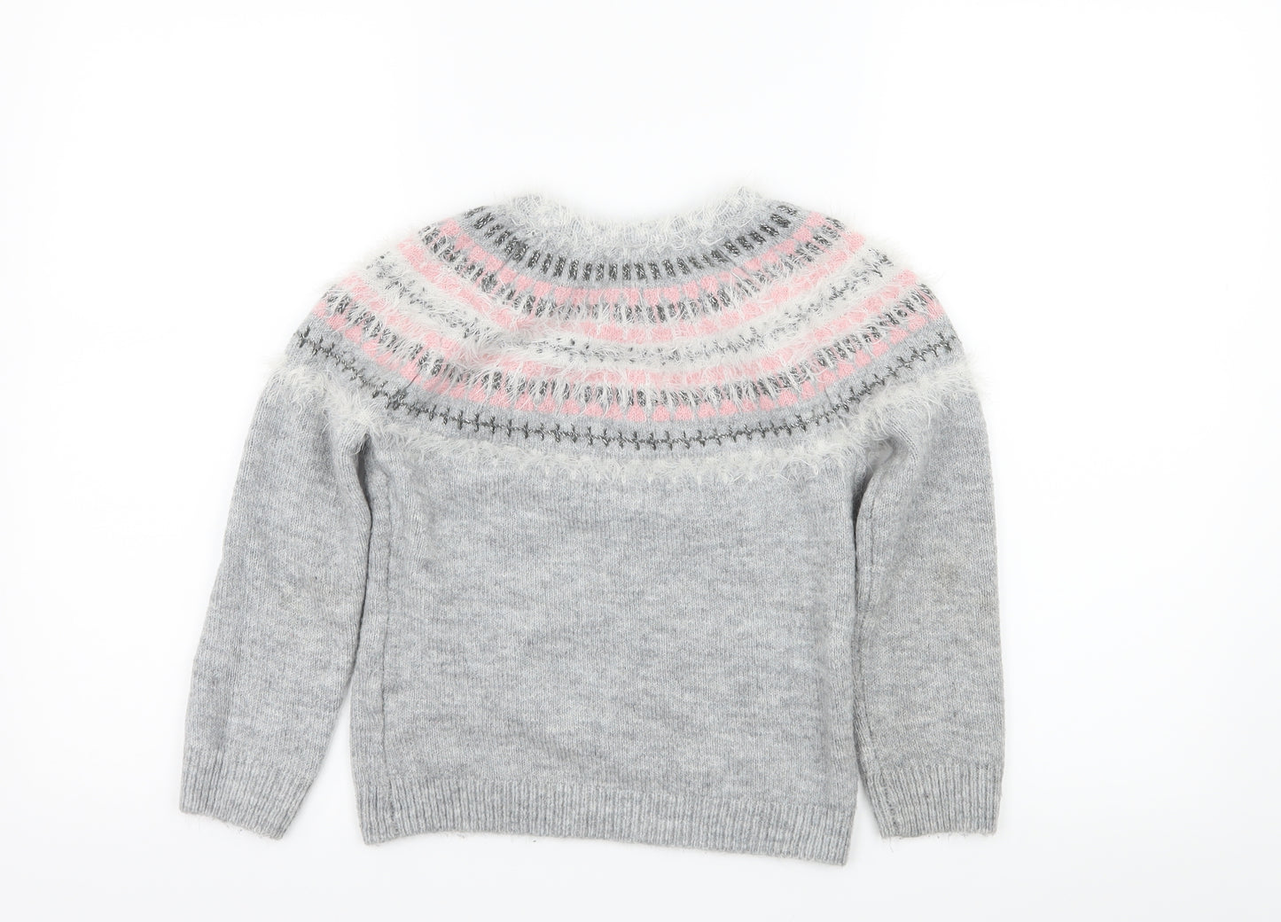 F&F Girls Grey Striped Knit Pullover Jumper Size 10-11 Years