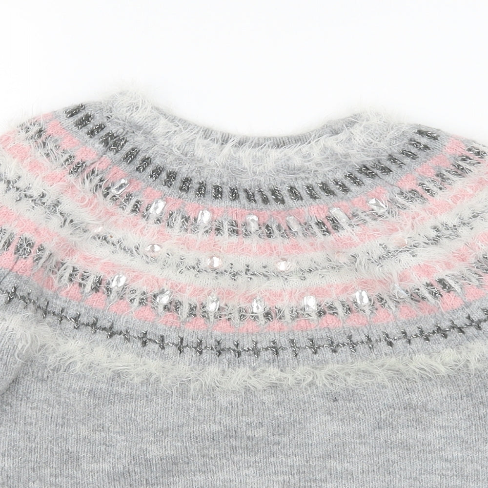 F&F Girls Grey Striped Knit Pullover Jumper Size 10-11 Years