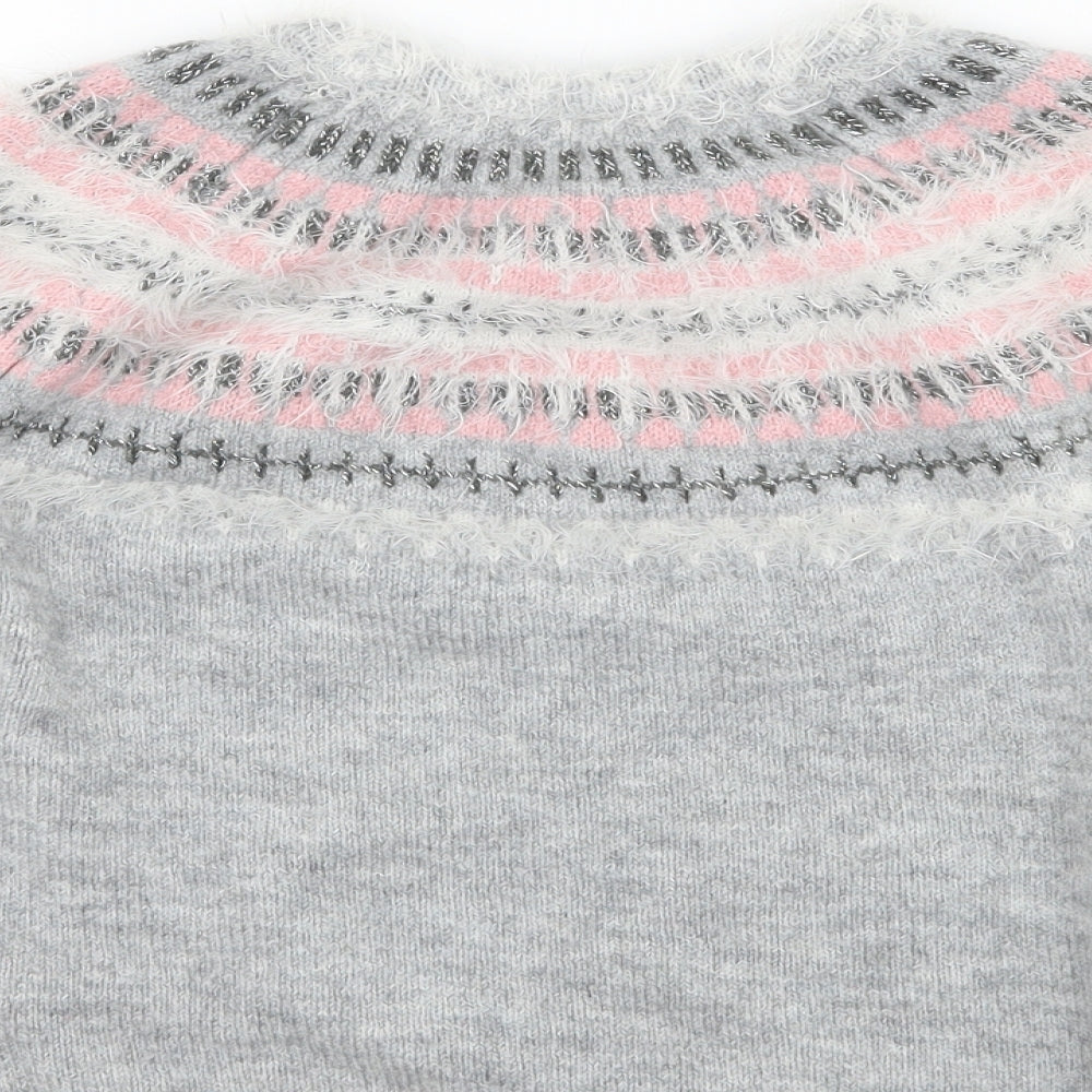 F&F Girls Grey Striped Knit Pullover Jumper Size 10-11 Years