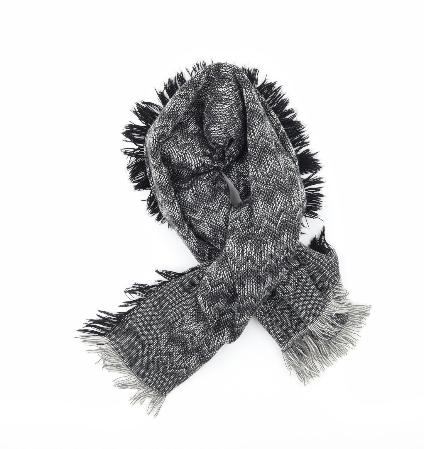 Preworn Womens Grey Striped Knit  Scarf