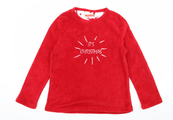 B&M Womens Red Solid Microfibre Top Pyjama Top Size S - It's Christmas