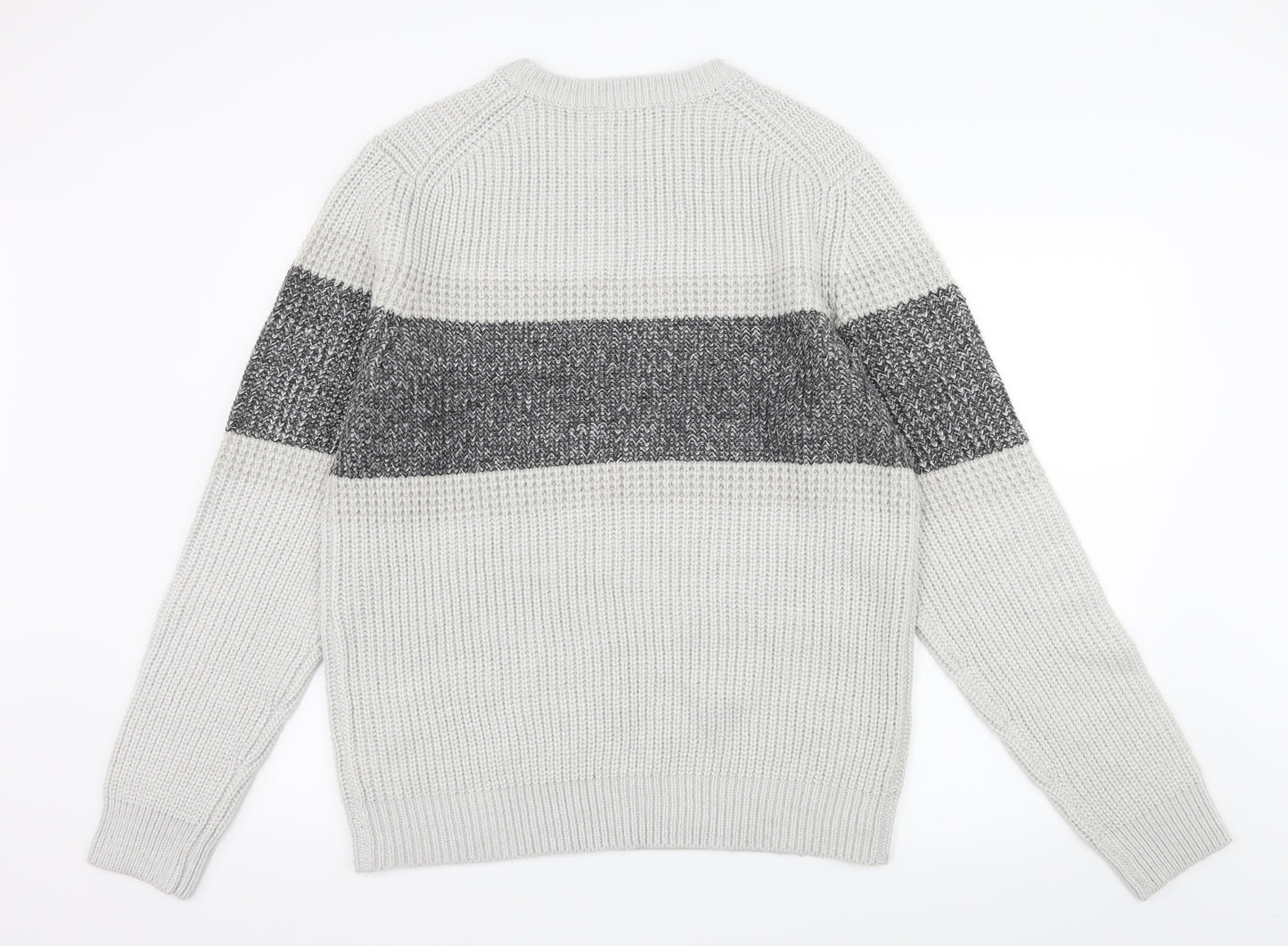 George Mens Grey Striped Knit Pullover Jumper Size XL