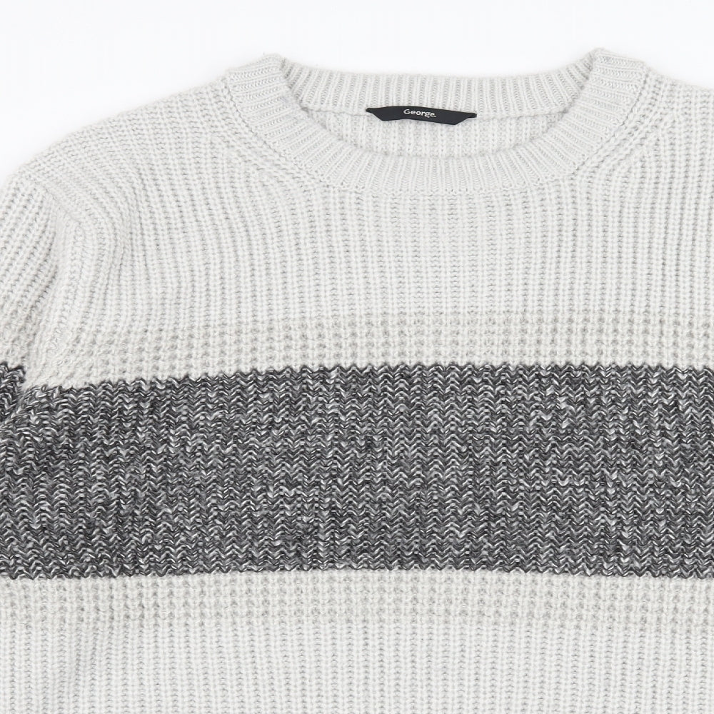 George Mens Grey Striped Knit Pullover Jumper Size XL
