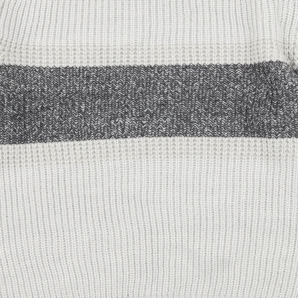 George Mens Grey Striped Knit Pullover Jumper Size XL