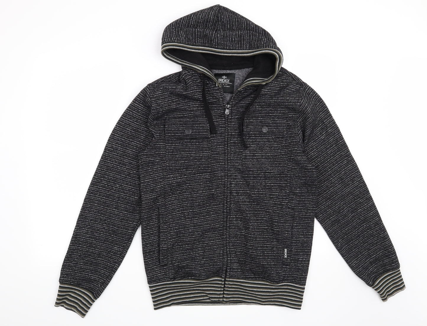 Brigade Mens Black Striped  Full Zip Hoodie Size S