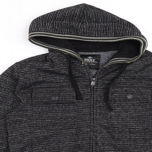 Brigade Mens Black Striped  Full Zip Hoodie Size S