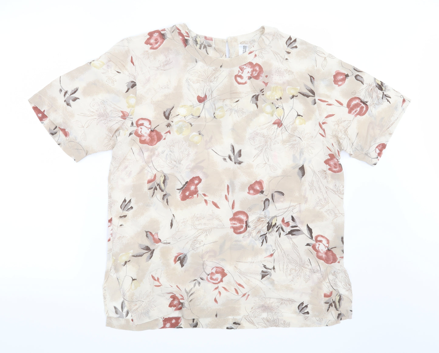 JMS Collection Womens Beige Floral  Basic Blouse Size L