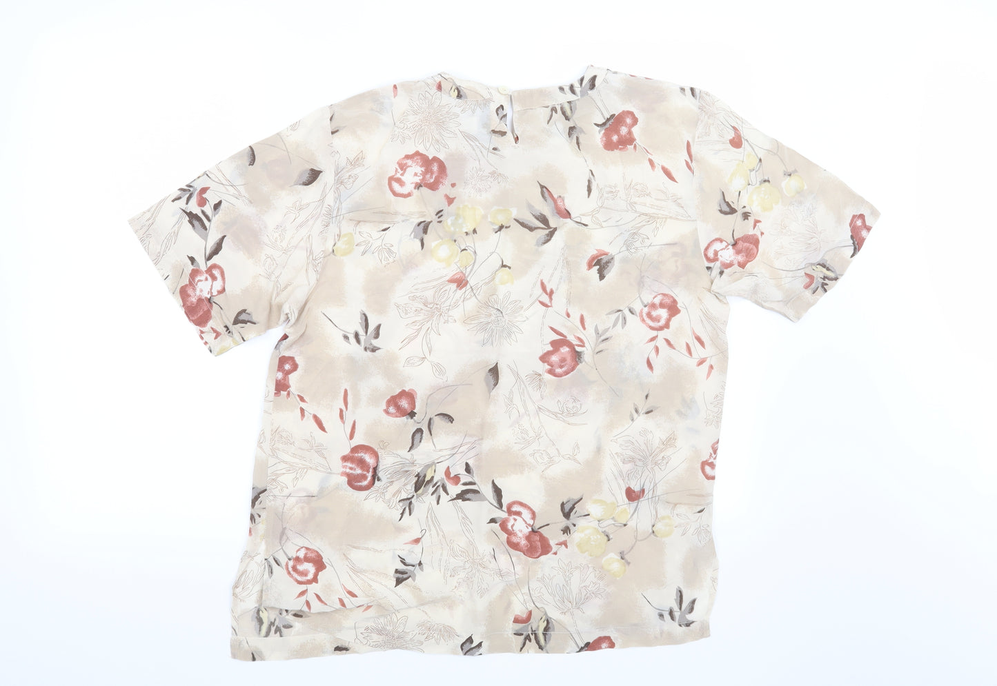 JMS Collection Womens Beige Floral  Basic Blouse Size L
