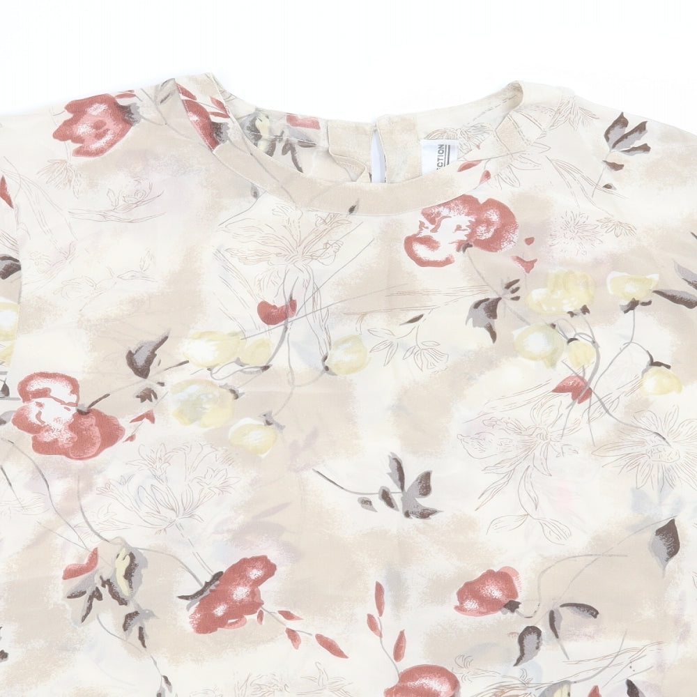 JMS Collection Womens Beige Floral  Basic Blouse Size L