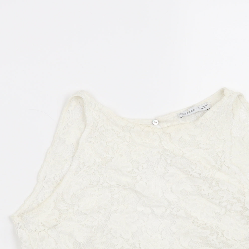 Zara Womens White Floral  Basic Blouse Size M