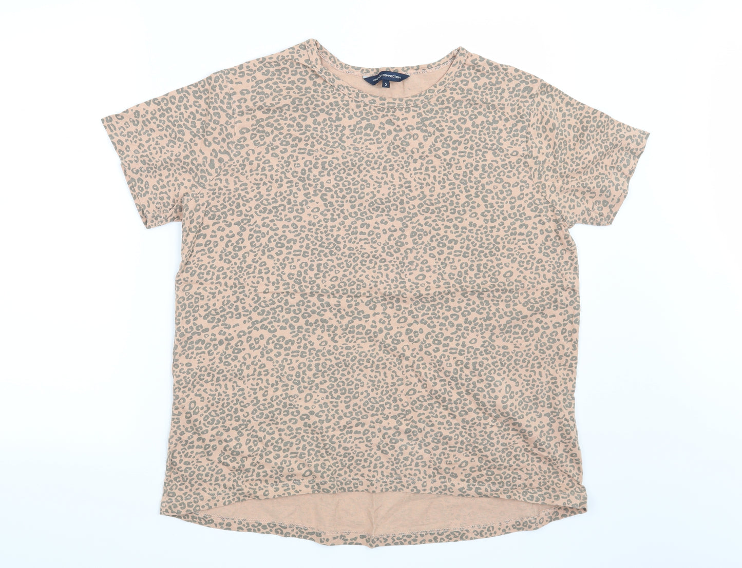 French Connection Womens Beige Animal Print  Basic T-Shirt Size S