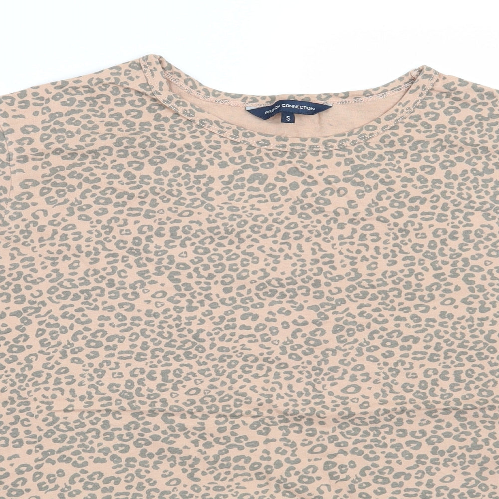 French Connection Womens Beige Animal Print  Basic T-Shirt Size S