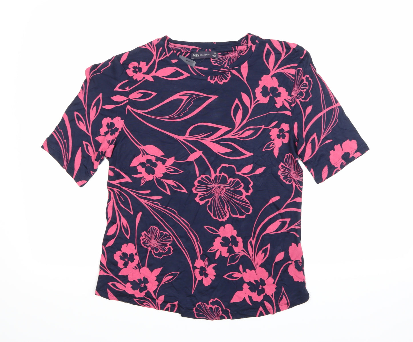 Marks and Spencer Womens Blue Floral  Basic T-Shirt Size 12