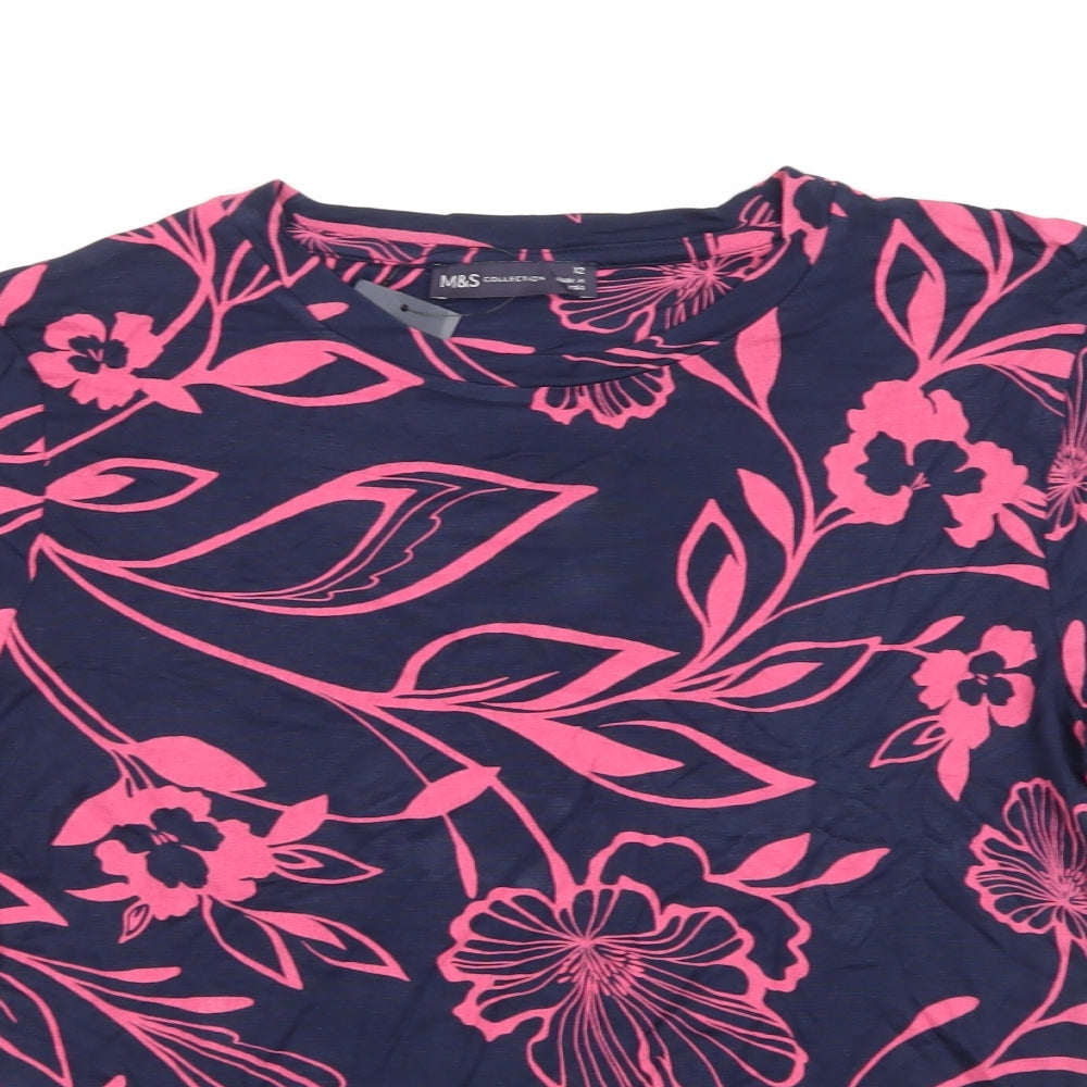 Marks and Spencer Womens Blue Floral  Basic T-Shirt Size 12