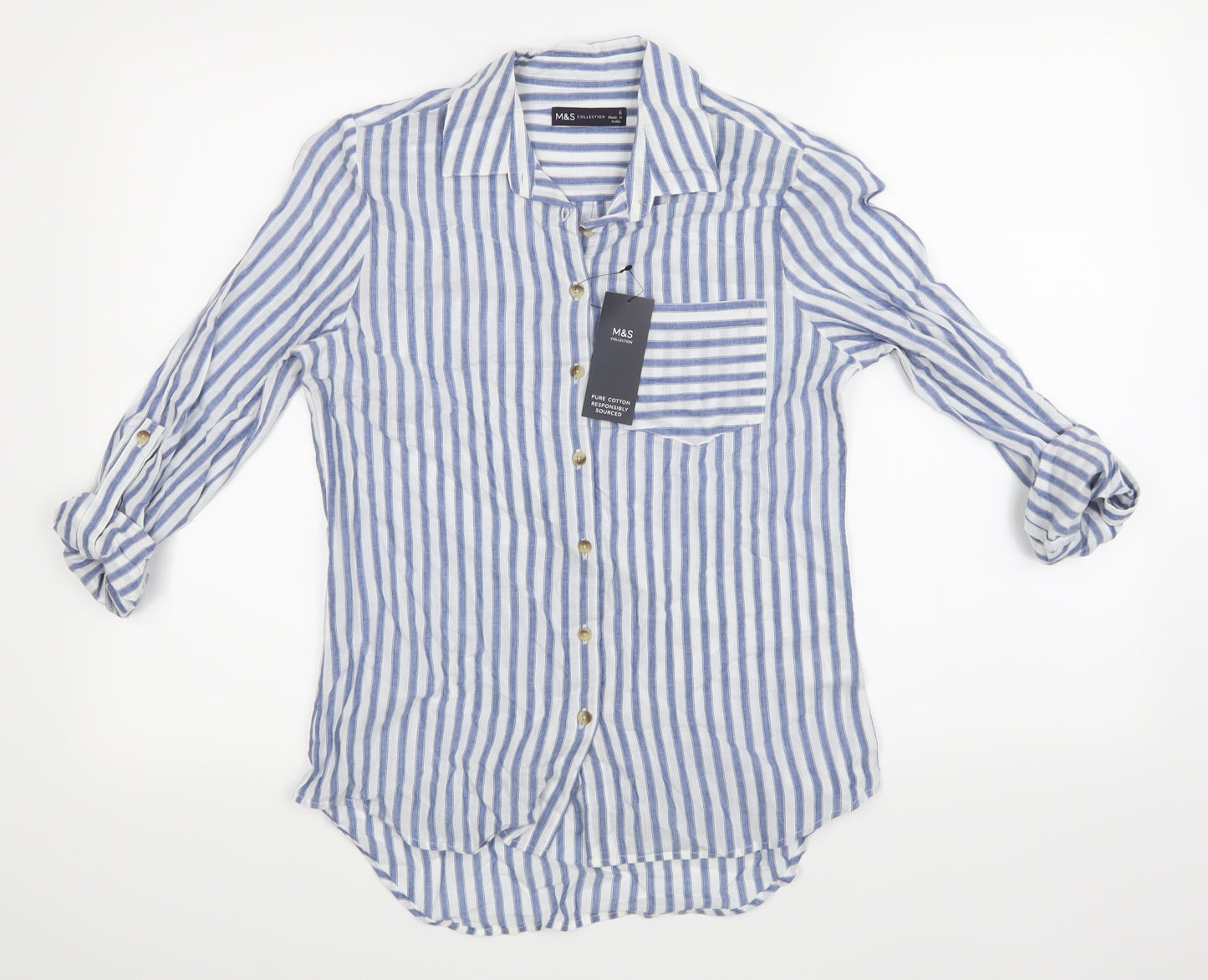 Marks and Spencer Womens Blue Striped  Basic Button-Up Size 6