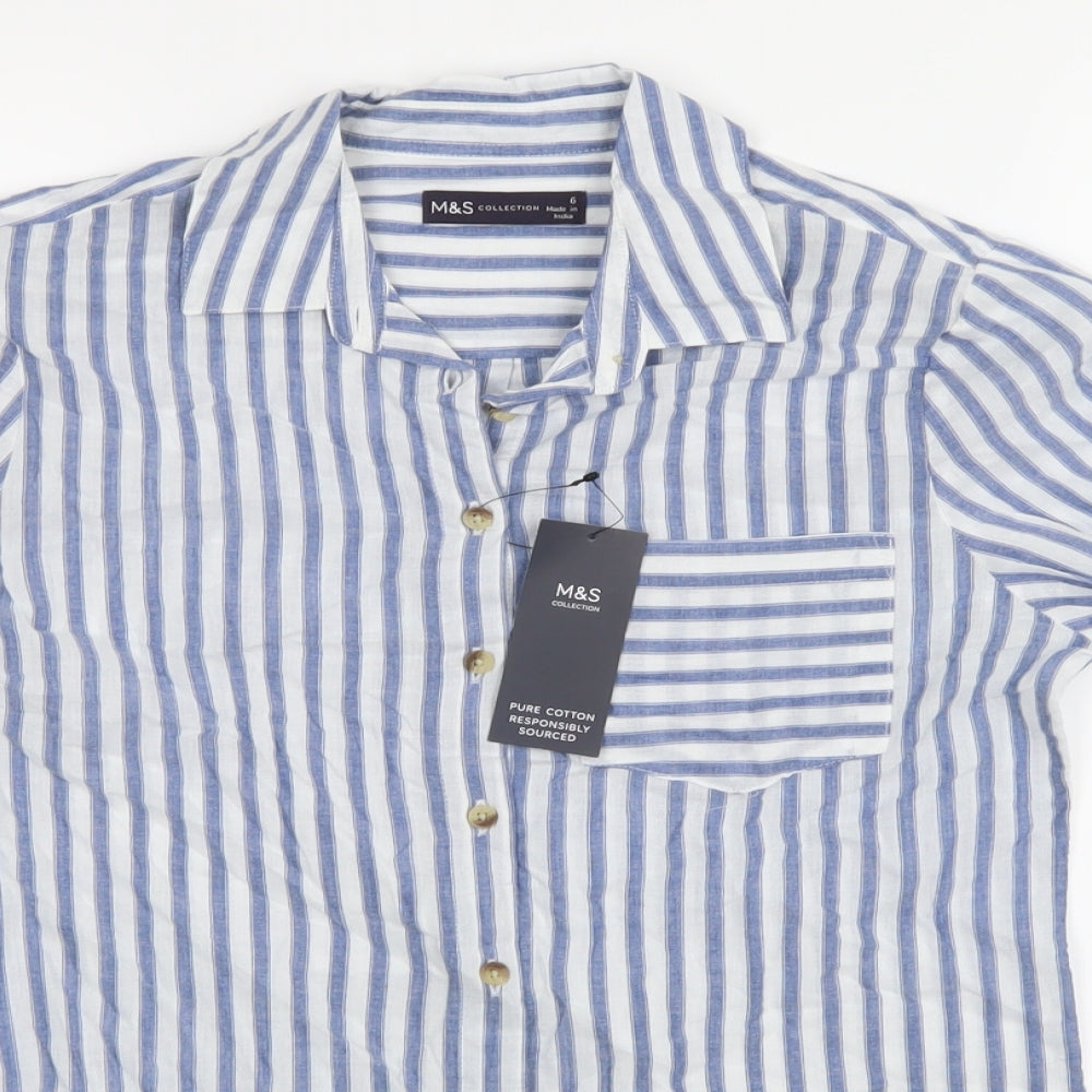 Marks and Spencer Womens Blue Striped  Basic Button-Up Size 6