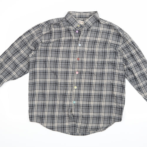 EWM Mens Grey Check   Button-Up Size M