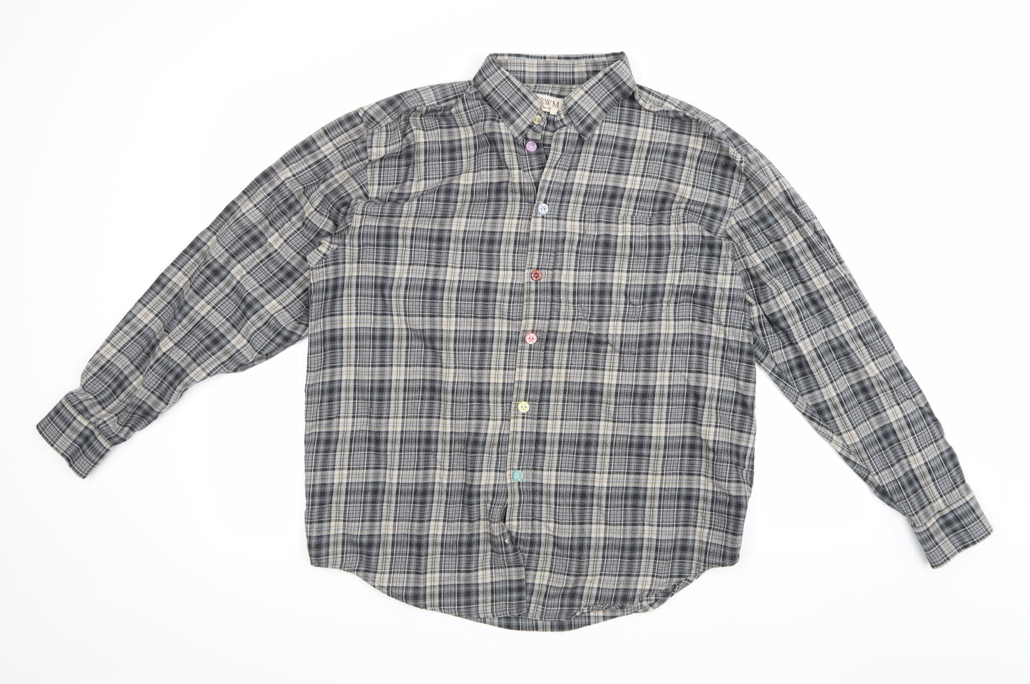 EWM Mens Grey Check   Button-Up Size M