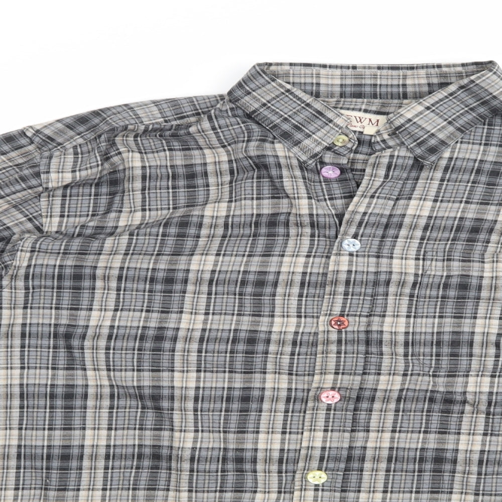 EWM Mens Grey Check   Button-Up Size M